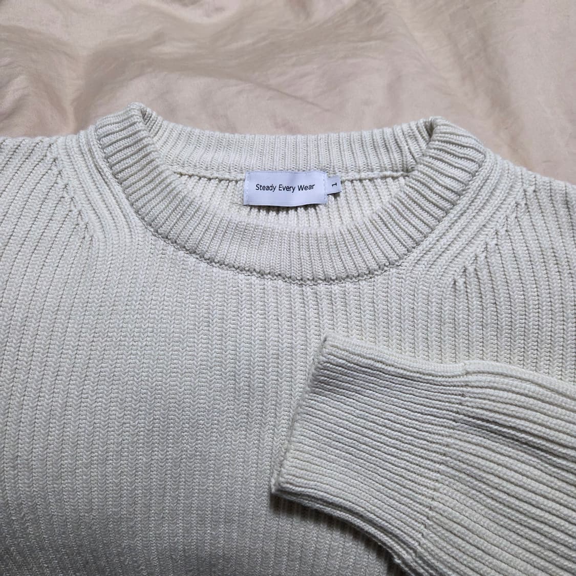 [1] 스테디에브리웨어 크루넥 코튼 립 니트 샌드베이지 / 피셔맨 sew 상품이미지4