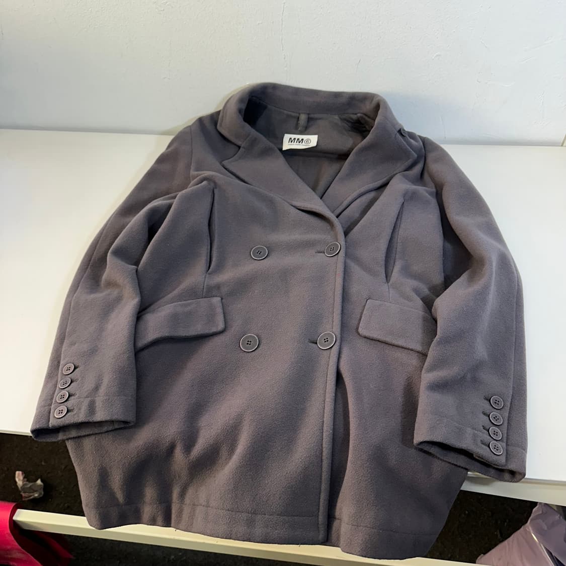 36 우먼S-M 메종마르지엘라 MM6 그레이 캐시미어혼방 리얼버튼 더블코 상품이미지3