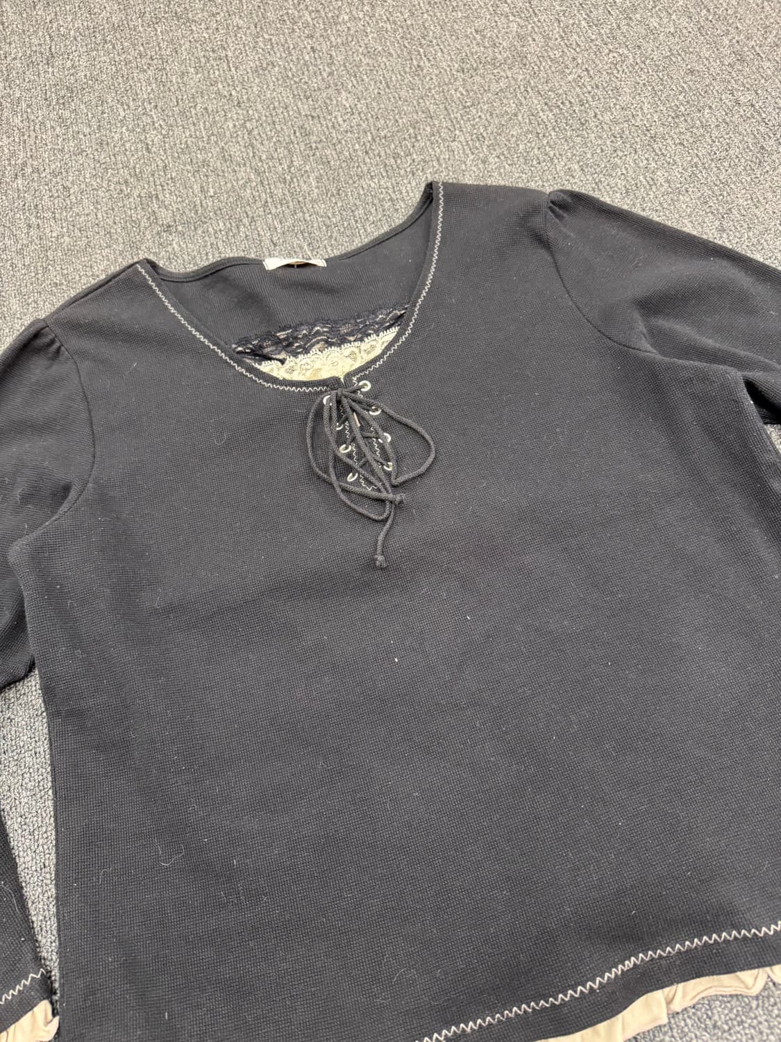 3L)Tea Tam 일본 빈티지 여성 레이스 디테일 블랙 롱슬리브 상품이미지3