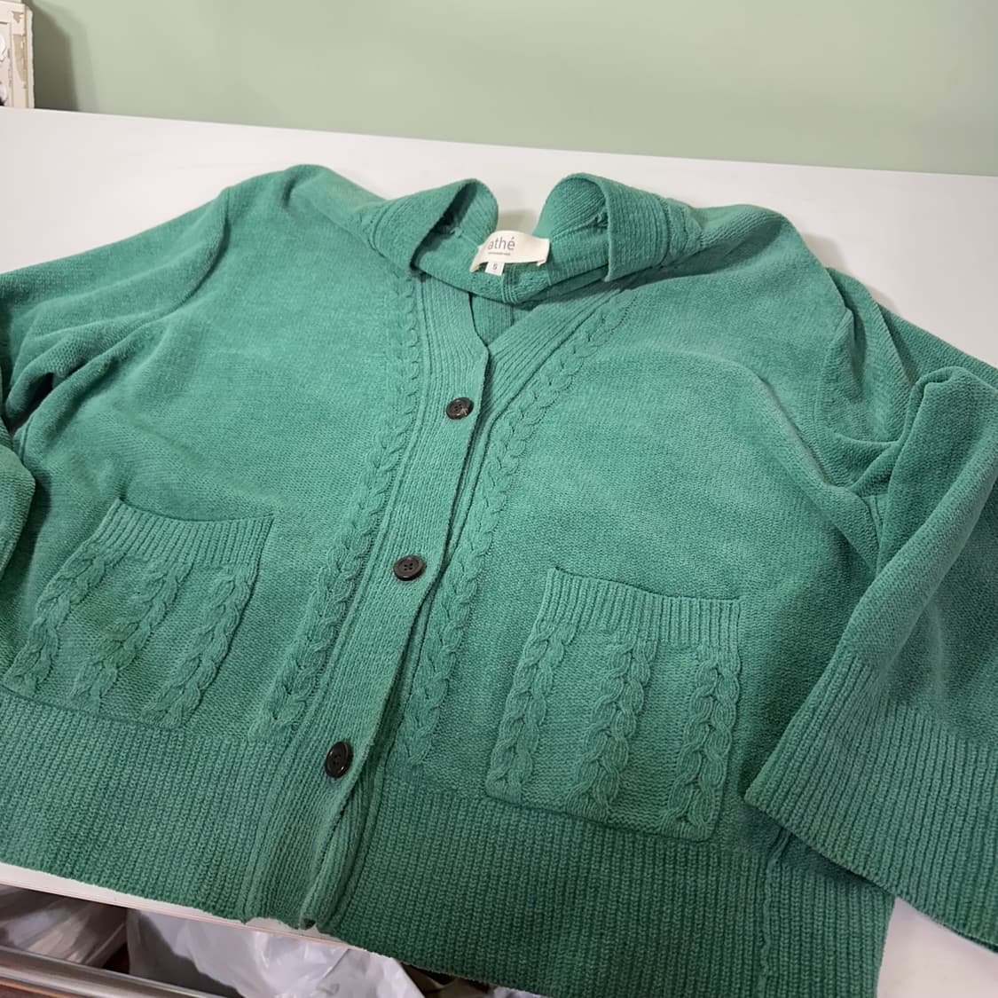 우먼OS 바네스브루노 아떼 빈티지그린 오버핏 면니트 봄 가디건 상품이미지2