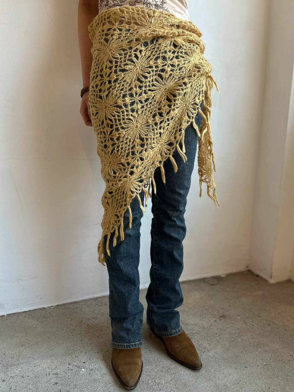 Muted Yellow Floral Crochet Muffler 0277 상품이미지2