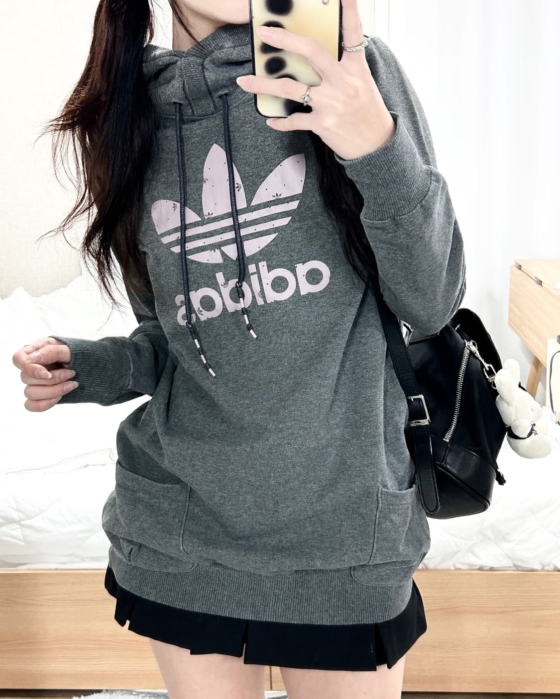 아디다스 연보라로고 그레이 롱 후드 상품이미지2