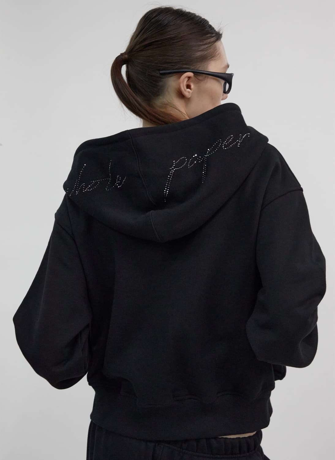 홀페이퍼 큐빅 기모 후드집업(블랙) 상품이미지2