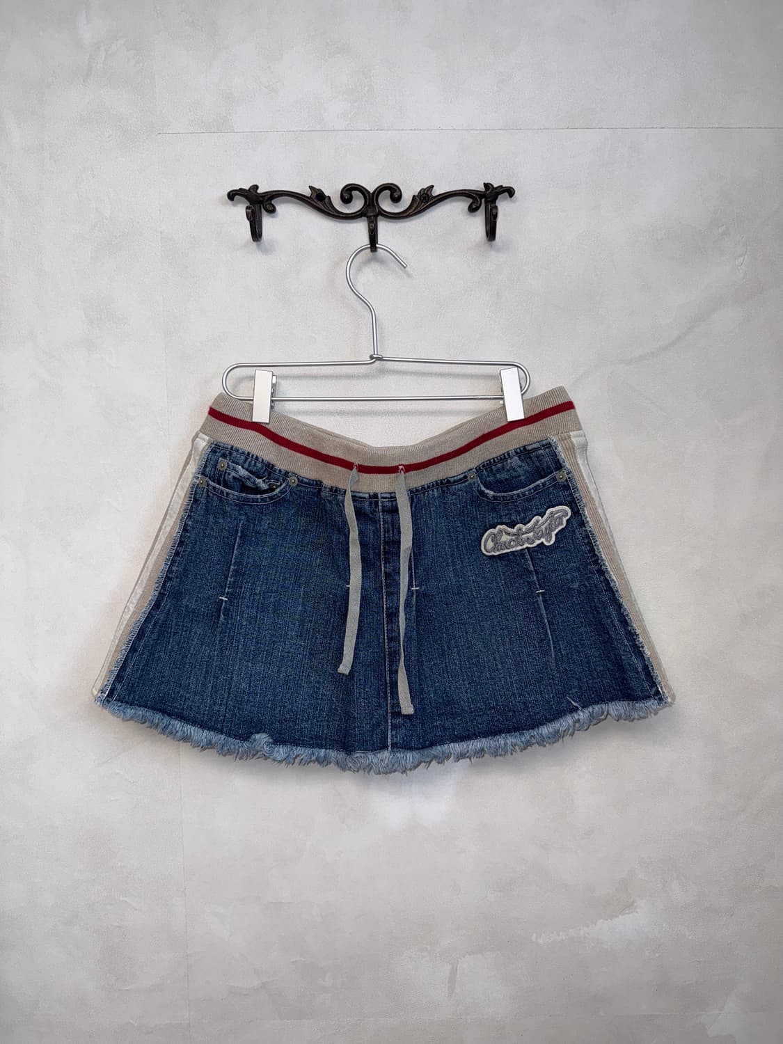 Denim knit track banding pleats skirt 상품이미지1