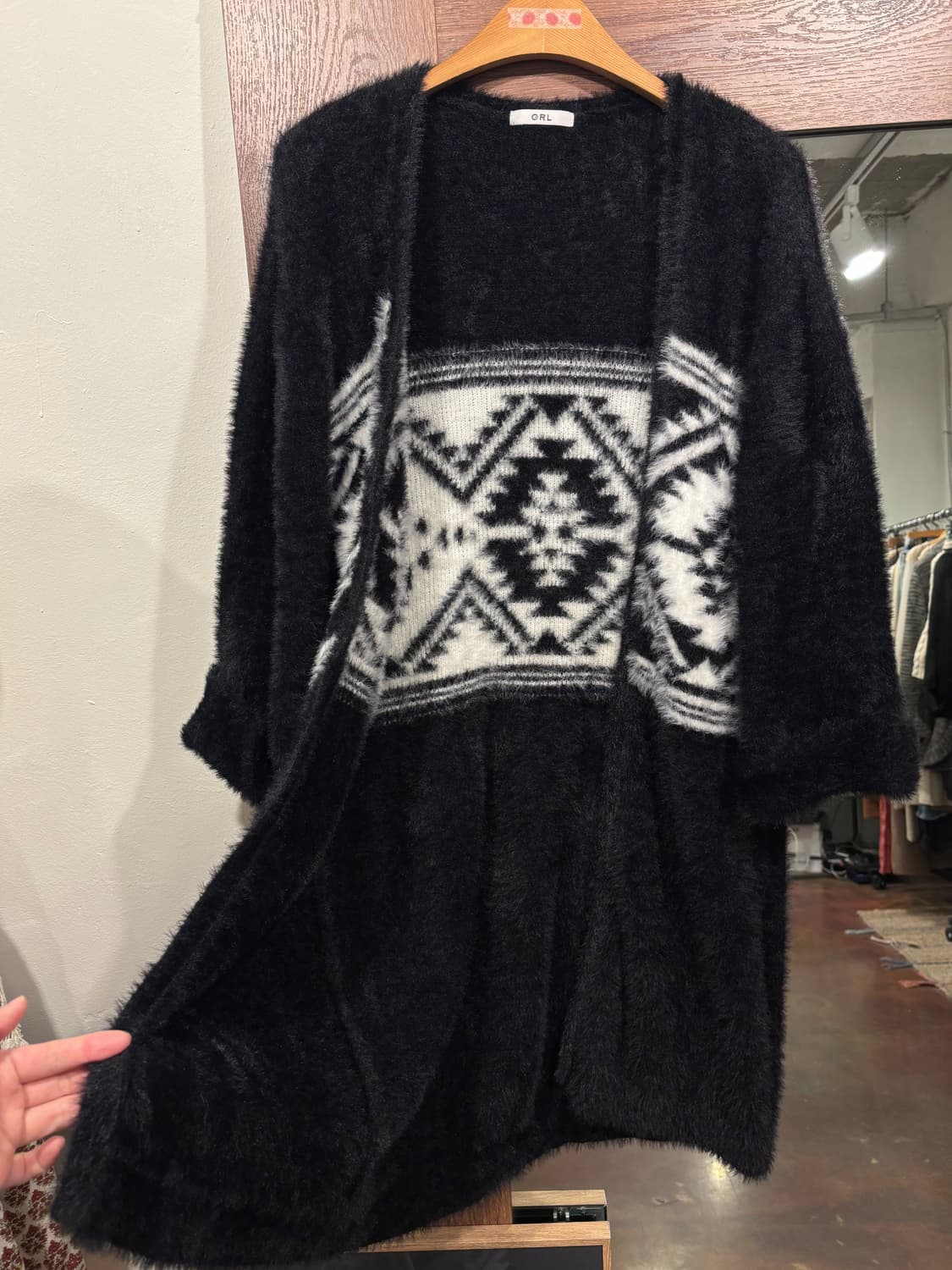 GRL 일본 빈티지 나바호 에스닉 블랙 퍼 롱 가디건 상품이미지4