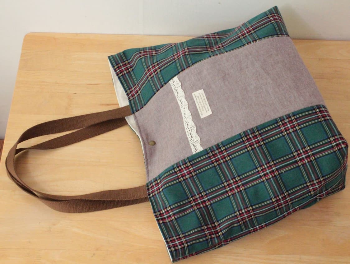 핸드메이드 체크 가방 빅백 상품이미지6