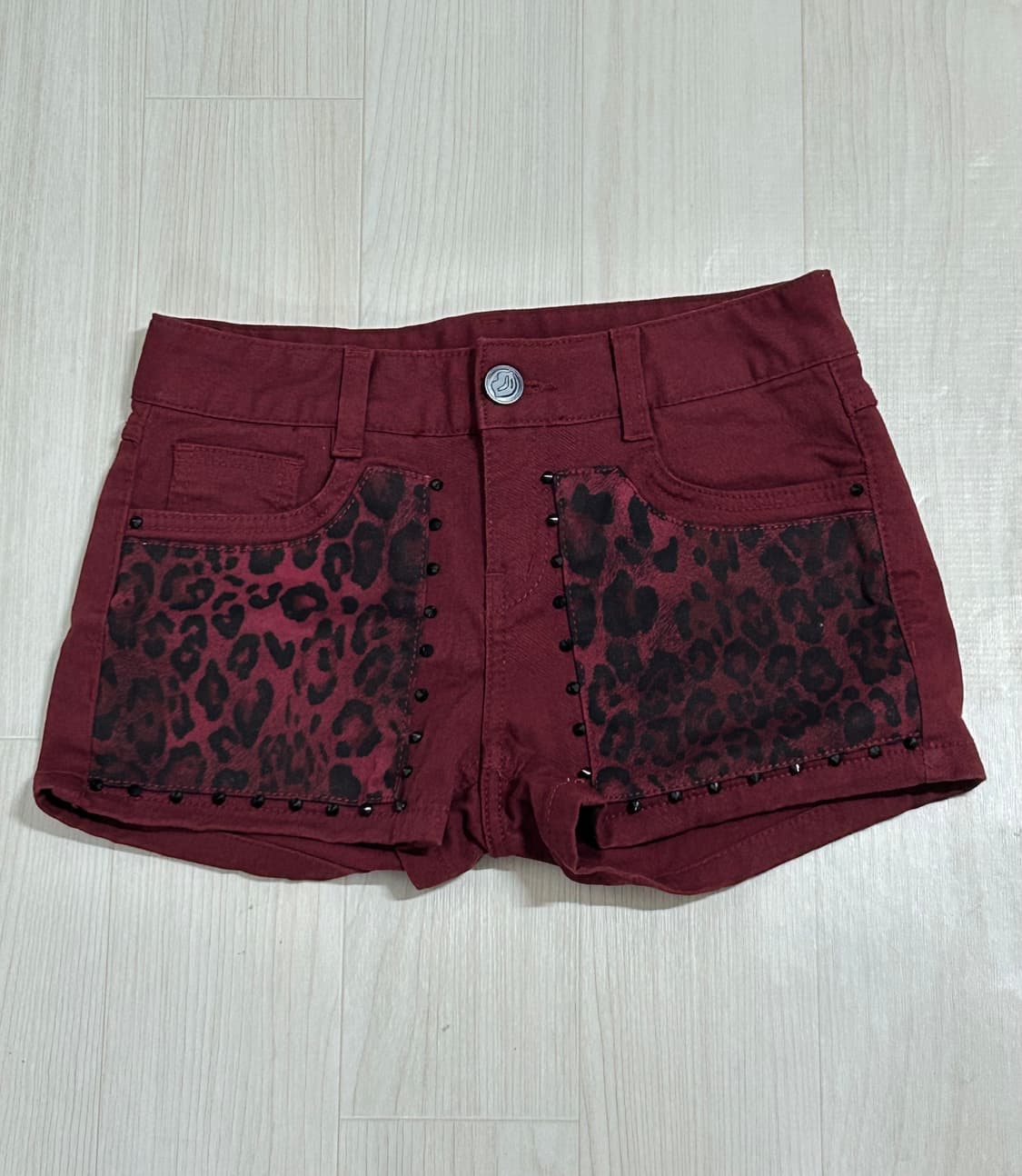 Egoist 스터드 레오파드 버건디 숏팬츠 갸루 나나펑크 상품이미지1