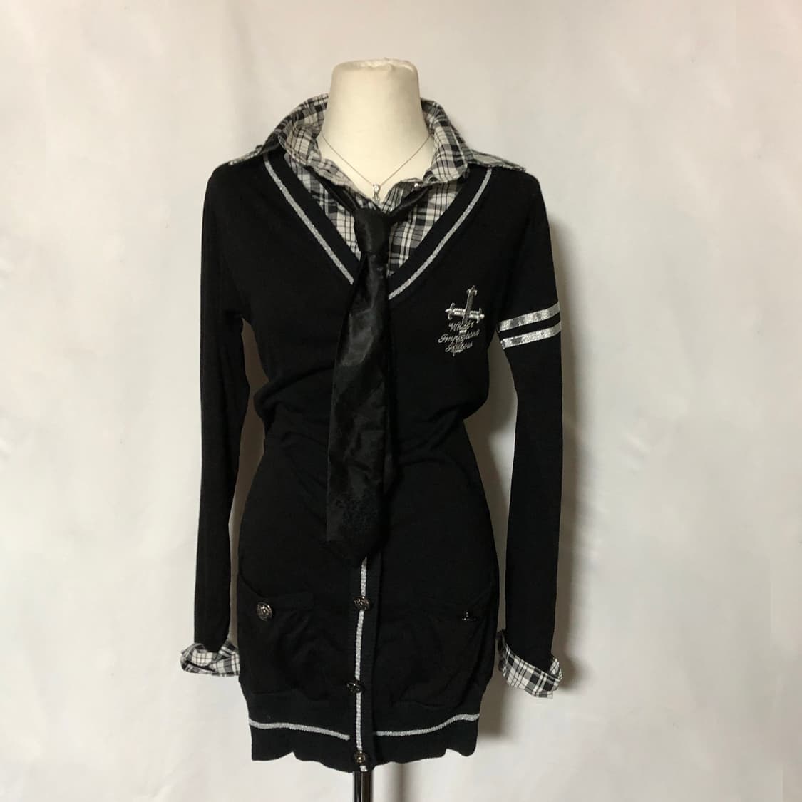 레이어드 체크 셔츠 가디건 블랙 상품이미지4