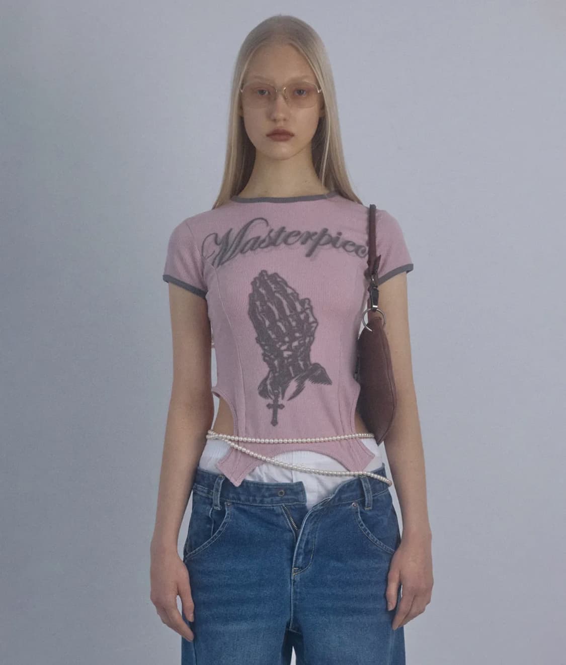 스컬프터 Corset Line Tee Baby Pink 코르셋 라인 반팔 상품이미지2