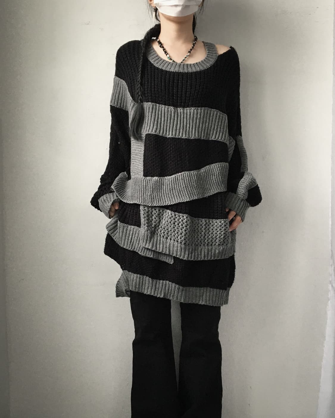 Pattern mixed point knit onepiece 상품이미지7