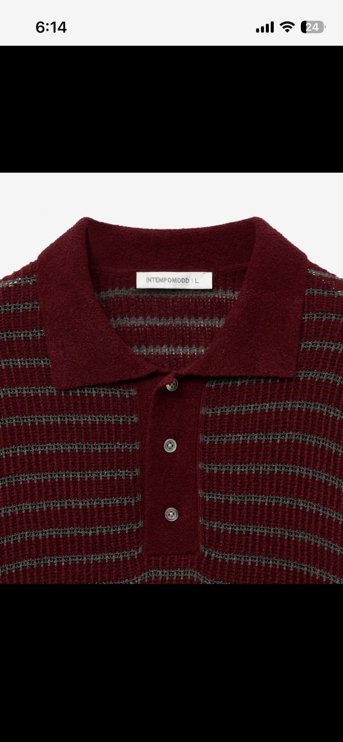 인템포무드 허니비 스트라이프 칼라 니트웨어_와인 L 사이즈 상품이미지1