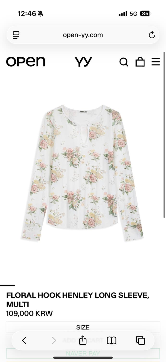 오픈yy FLORAL HOOK HENLEY LONG SLEEVE 상품이미지1