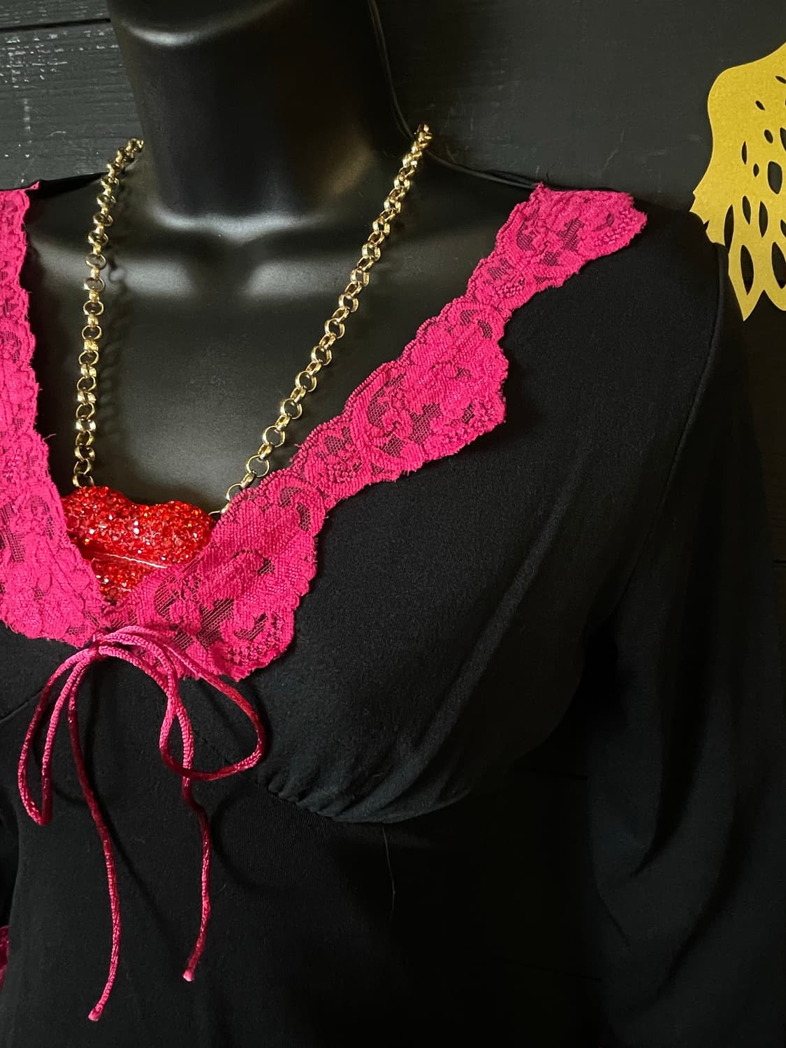 JPN 갸루 핫핑크 레이스 리본 블랙 롱슬리브 상품이미지3