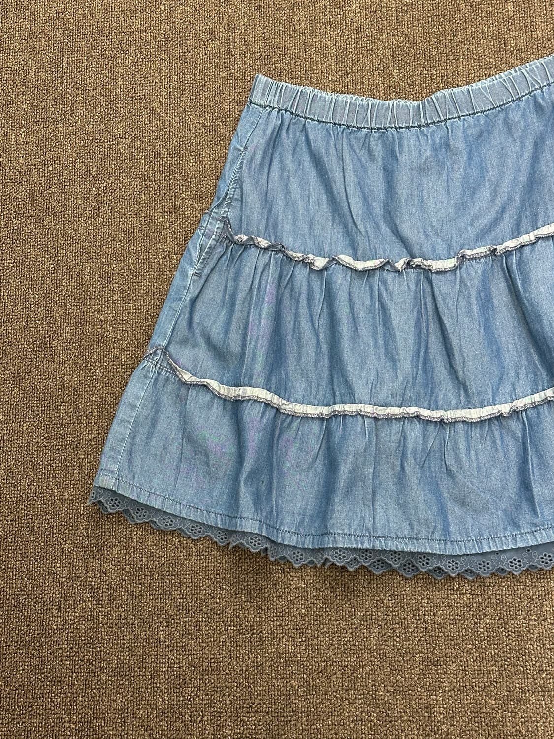 OS)Japanese vintage 프릴 디테일 밴딩데님 미니 스커트 상품이미지2