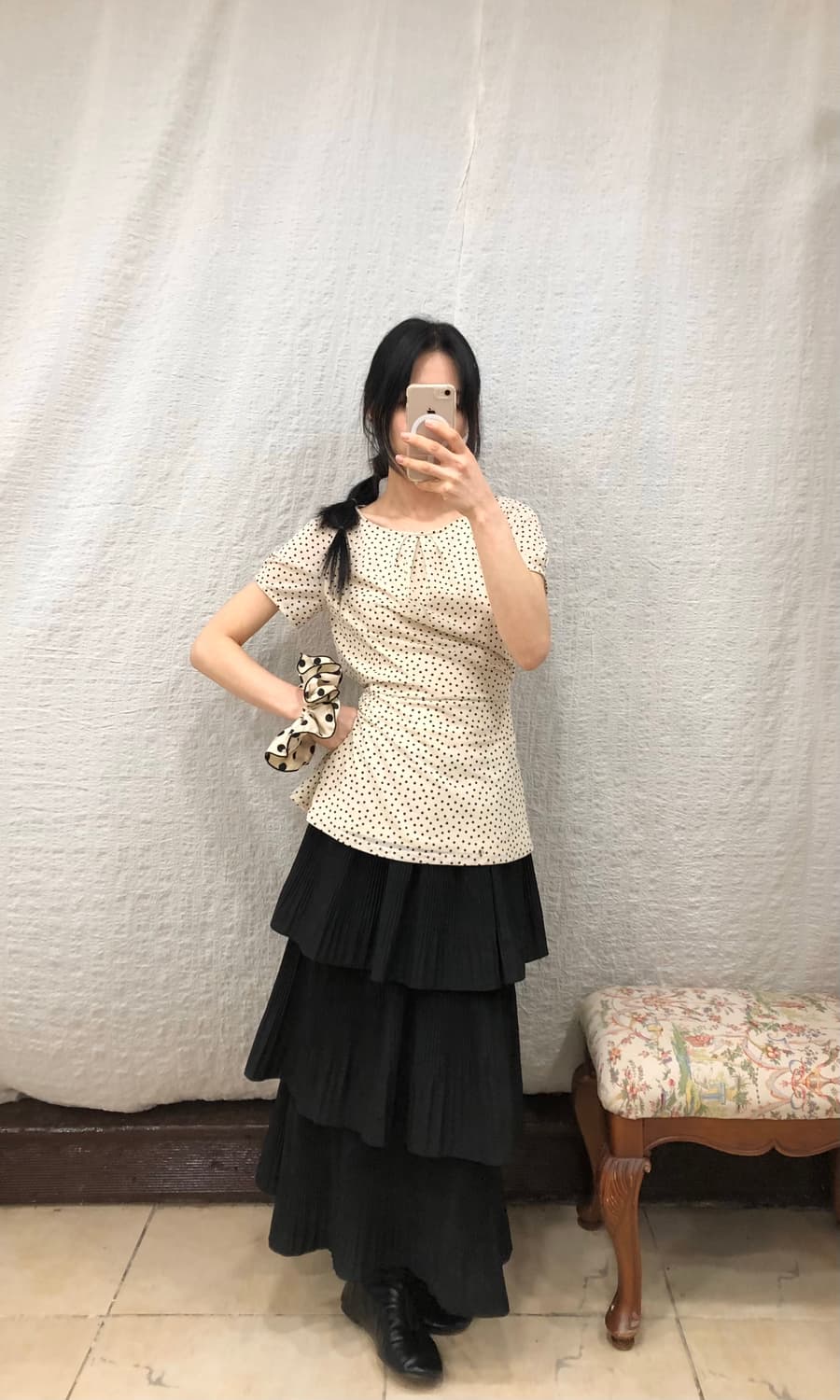 Dot ribbon blouse top 상품이미지3