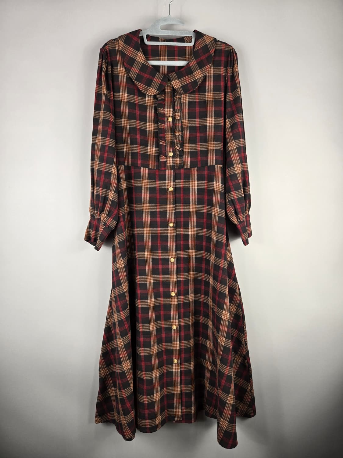 [무료배송]반에이크 F 여성 둥근카라 체크 롱 플레어 원피스 상품이미지1