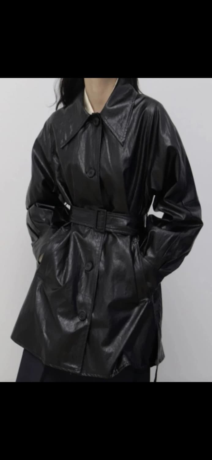 트리밍버드 21fw 하프 레더자켓(벨트O) 브라운 상품이미지1