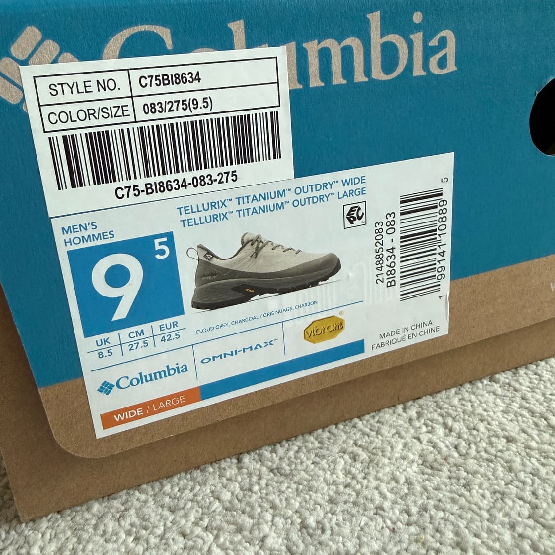 컬럼비아 텔루릭스 타이타늄 아웃드라이 와이드 등산화 트레킹화 275 상품이미지7