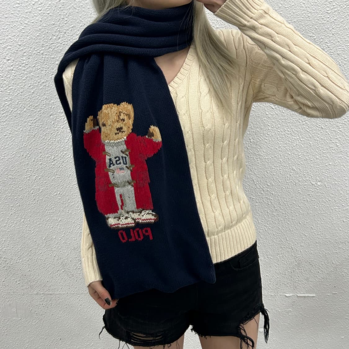 폴로 랄프로렌 USA 네이비 곰돌이 머플러 상품이미지1