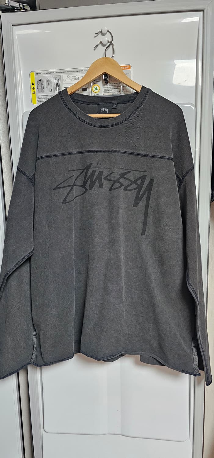 스투시 피그먼트 다이드 코튼 풋볼 크루 워시드 블랙 상품이미지4