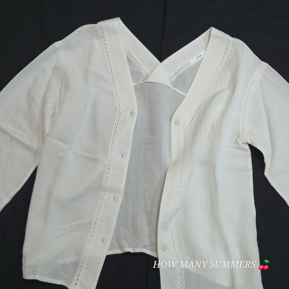 피프스 fifth 브이넥 펀칭 레이스 블라우스 아일렛 자수 긴팔 화이트 상품이미지3