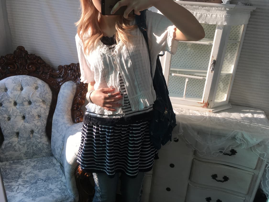 Set) 화이트 레이스 가디건 + 스트라이프 나시 상품이미지3