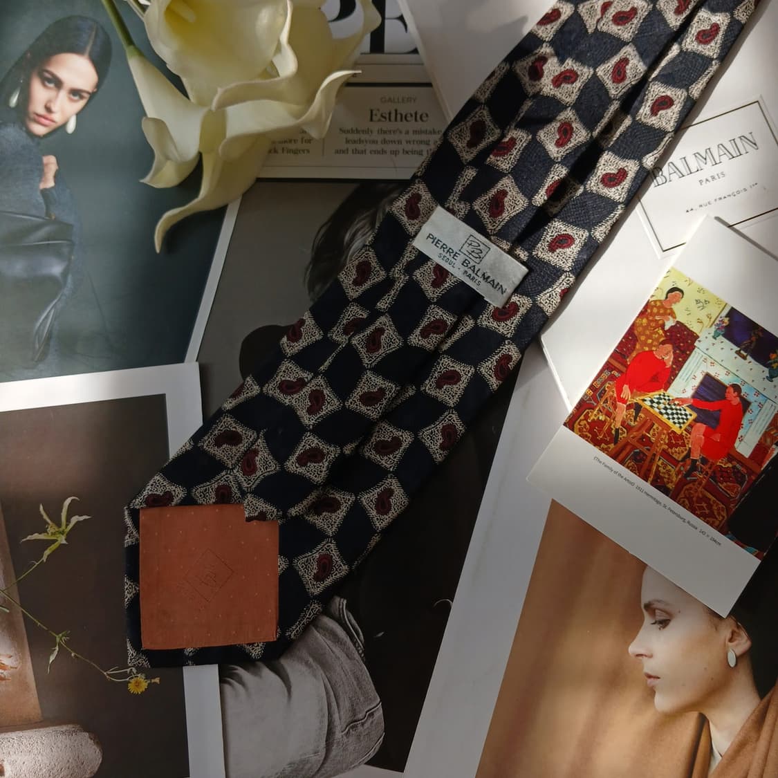 피에르 발망 실크 페이즐리 패턴 넥타이 9.5cm A등급 A19704 상품이미지4