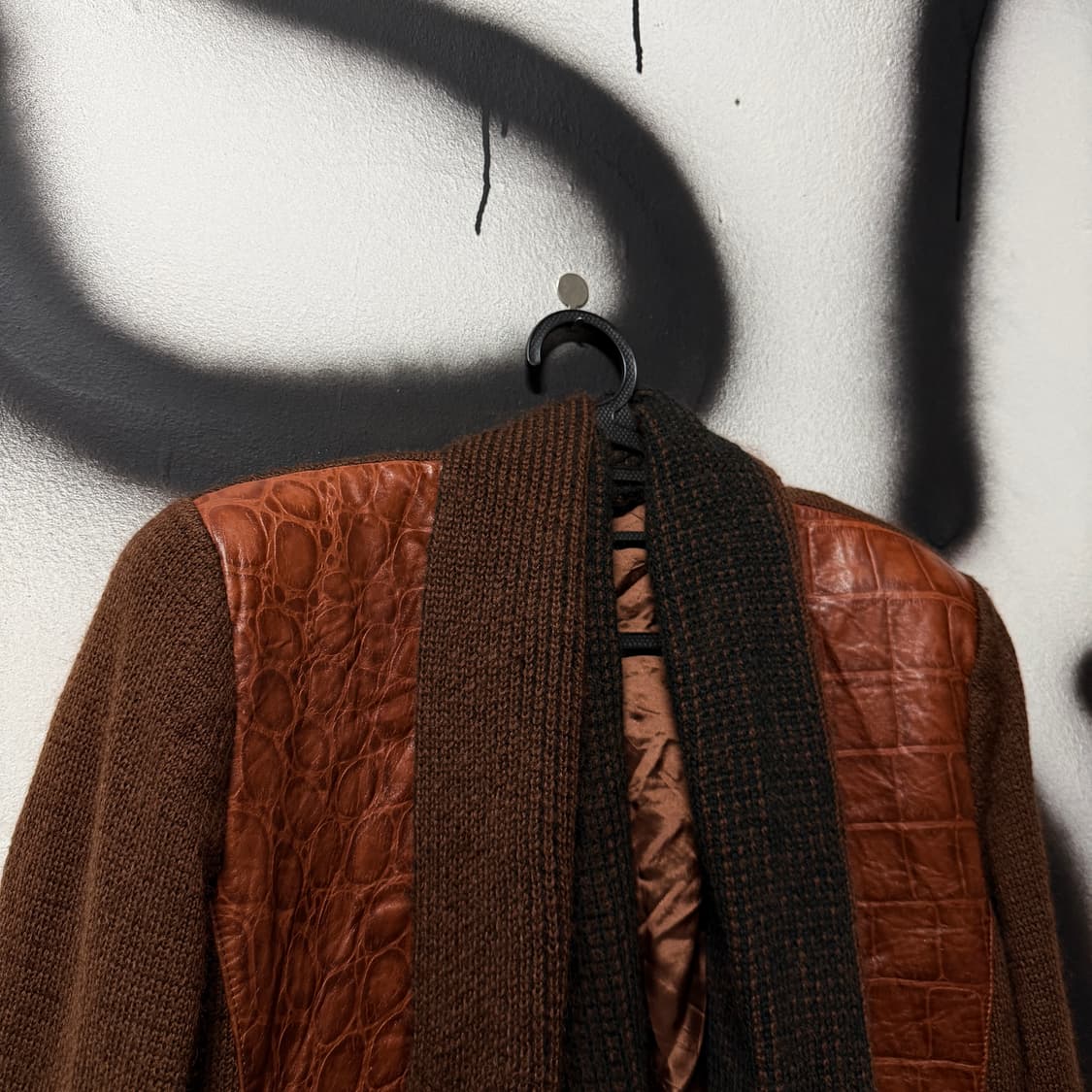 VTG 빈티지 100% 쉽스킨 양가죽 패치 숄 카라 울 가디건 상품이미지3