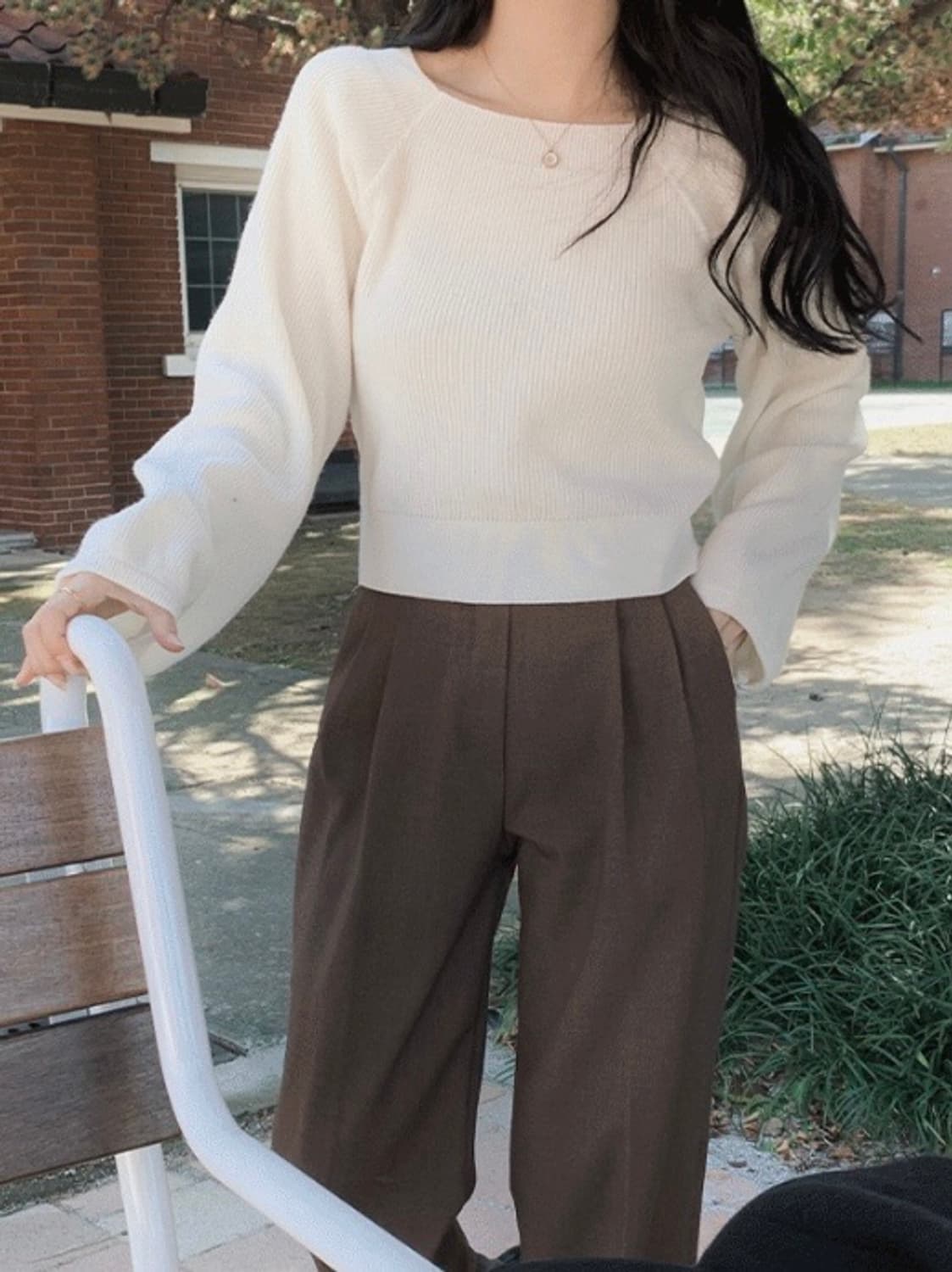 (미착용) 슬로우앤드 made. 여리핏 스퀘어넥 퍼프니트 크림아이보리 상품이미지1