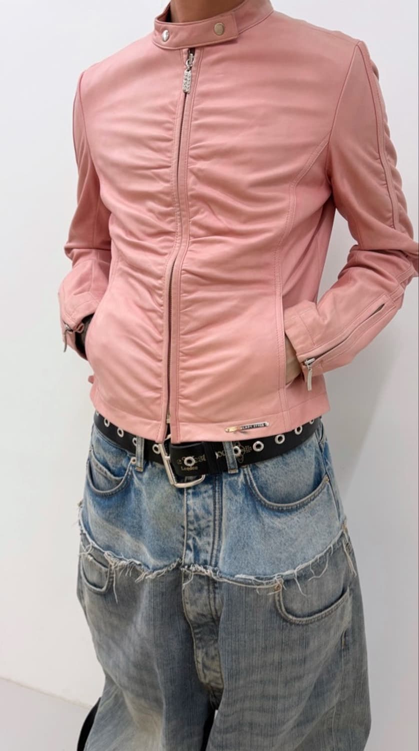 셔링 디테일 가죽자켓 상품이미지2