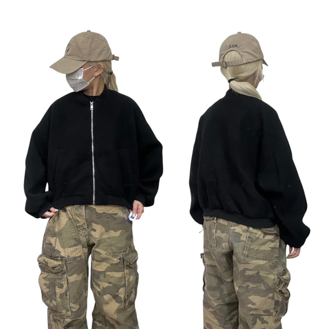 빈티지 블랙 모직 크롭 점퍼 자켓 F 상품이미지1