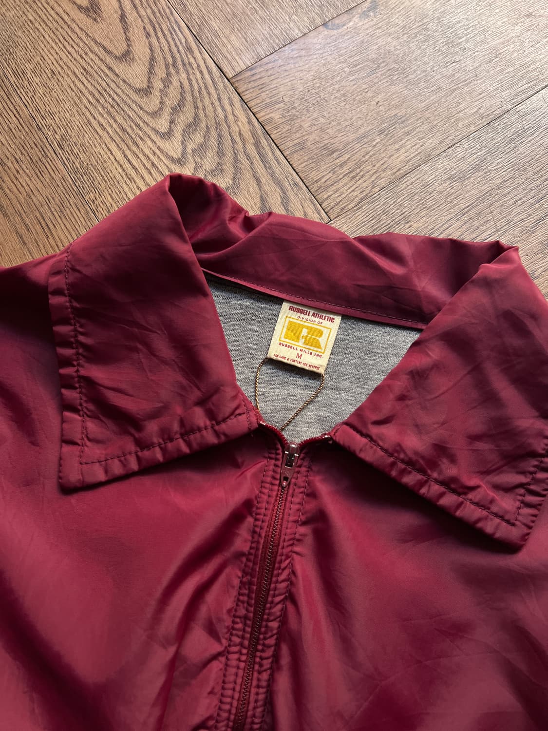 [M]80's 러셀 Made in USA 버건디 나일론 하프집업 웜업자켓 상품이미지2