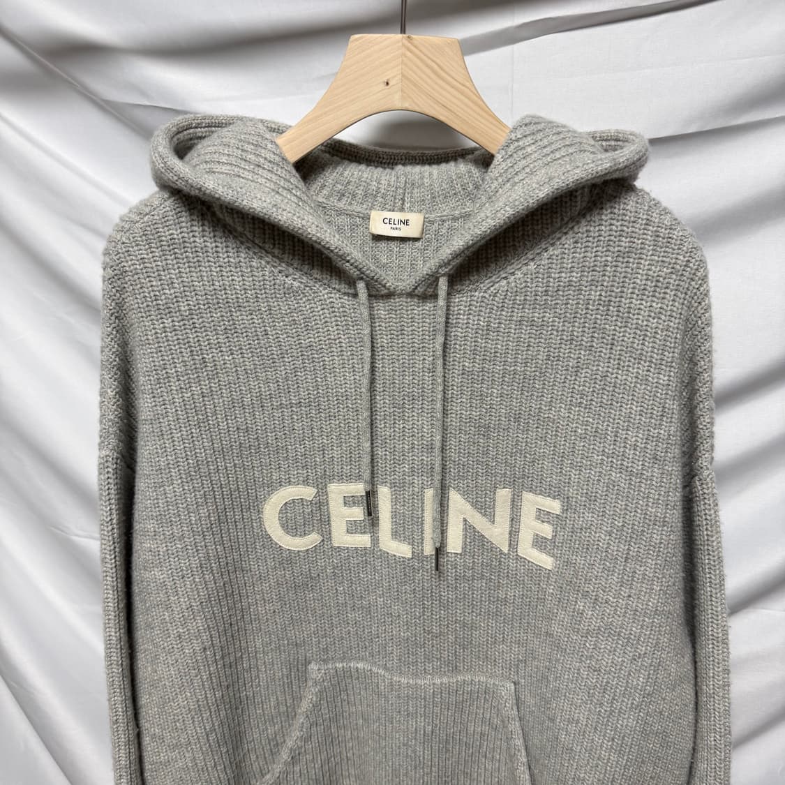 [S+급/S] 셀린느 리브드 울 니트 후드티 그레이 상품이미지2