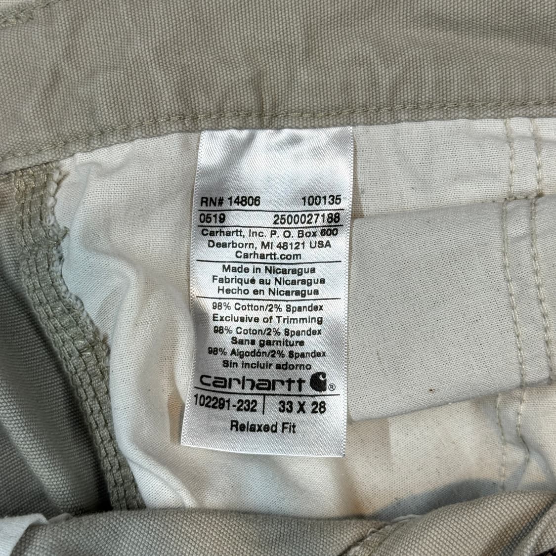 34inch) 칼하트 툴포켓 베이지 워크 팬츠 릴렉스핏 상품이미지9