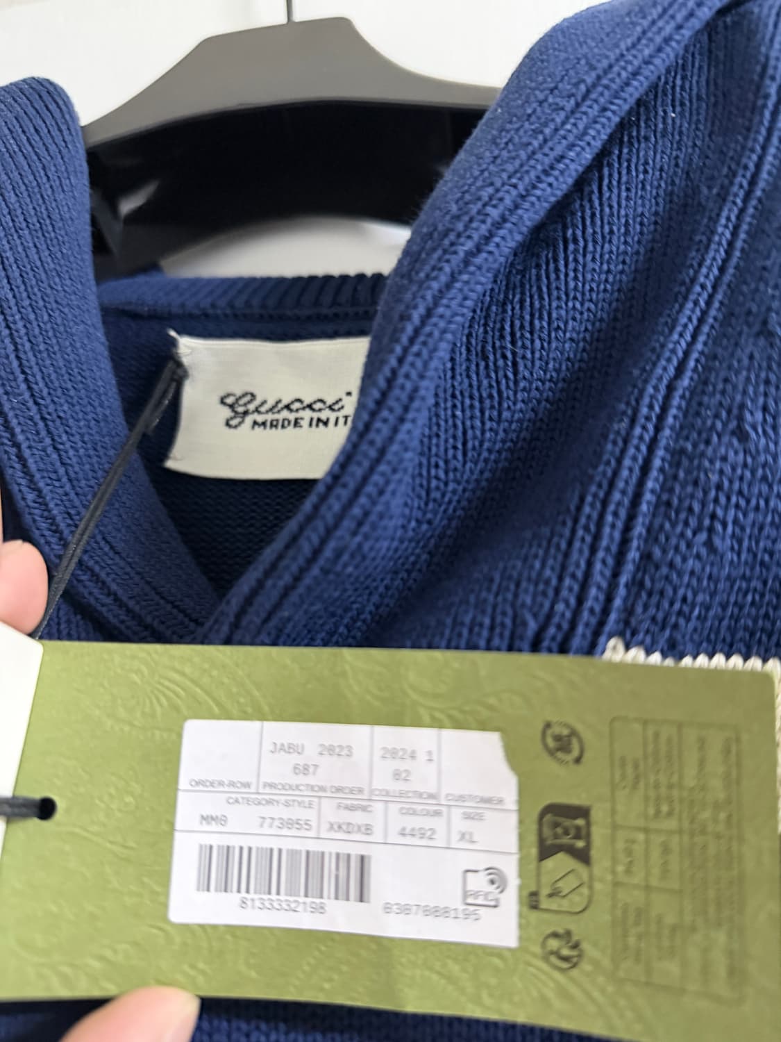 24ss 구찌 니트 코튼 점퍼 인터로킹 G 블루 아이보리 상품이미지5
