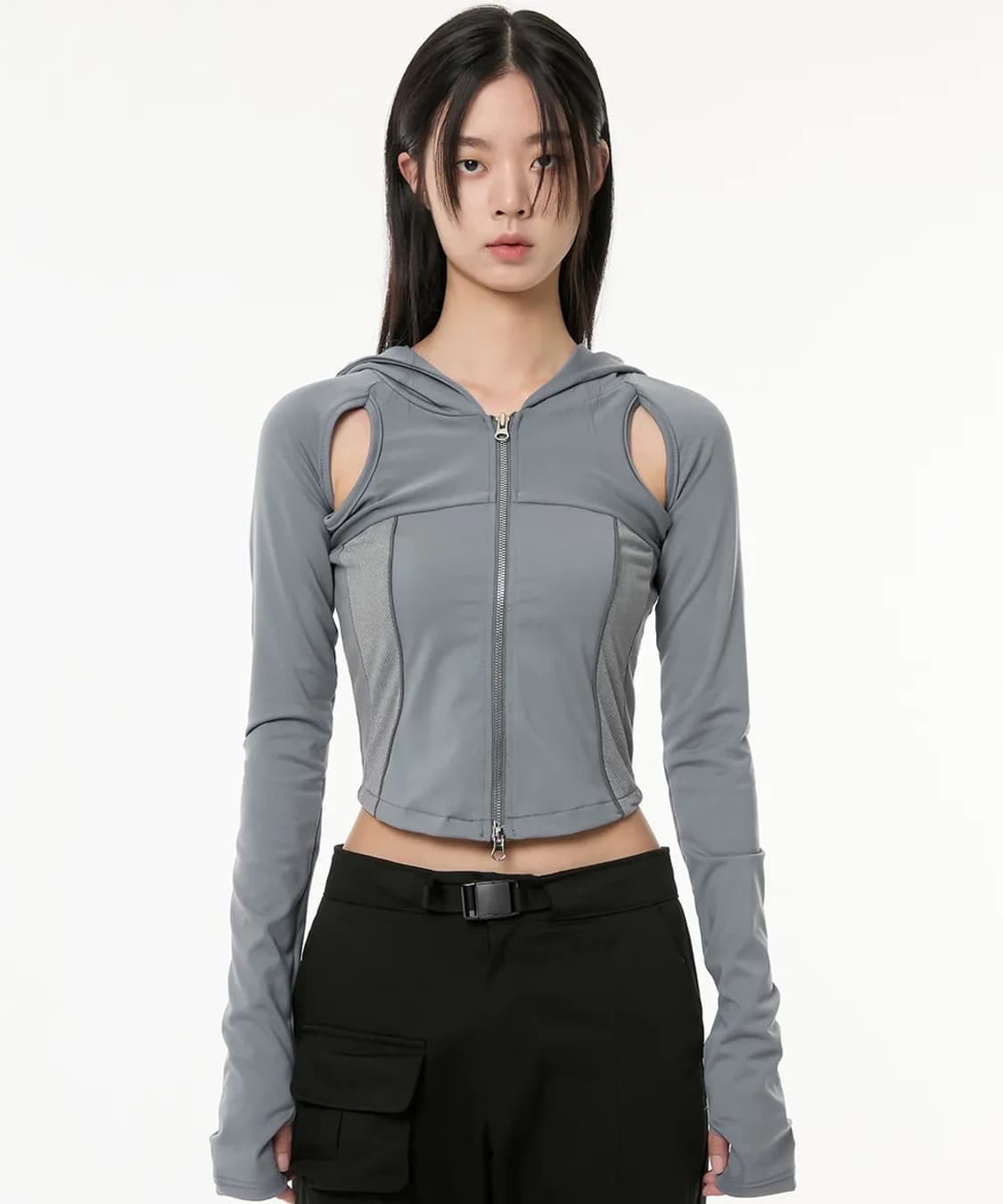 플레어업 디비전 컷아웃 후드집업 그레이 상품이미지1