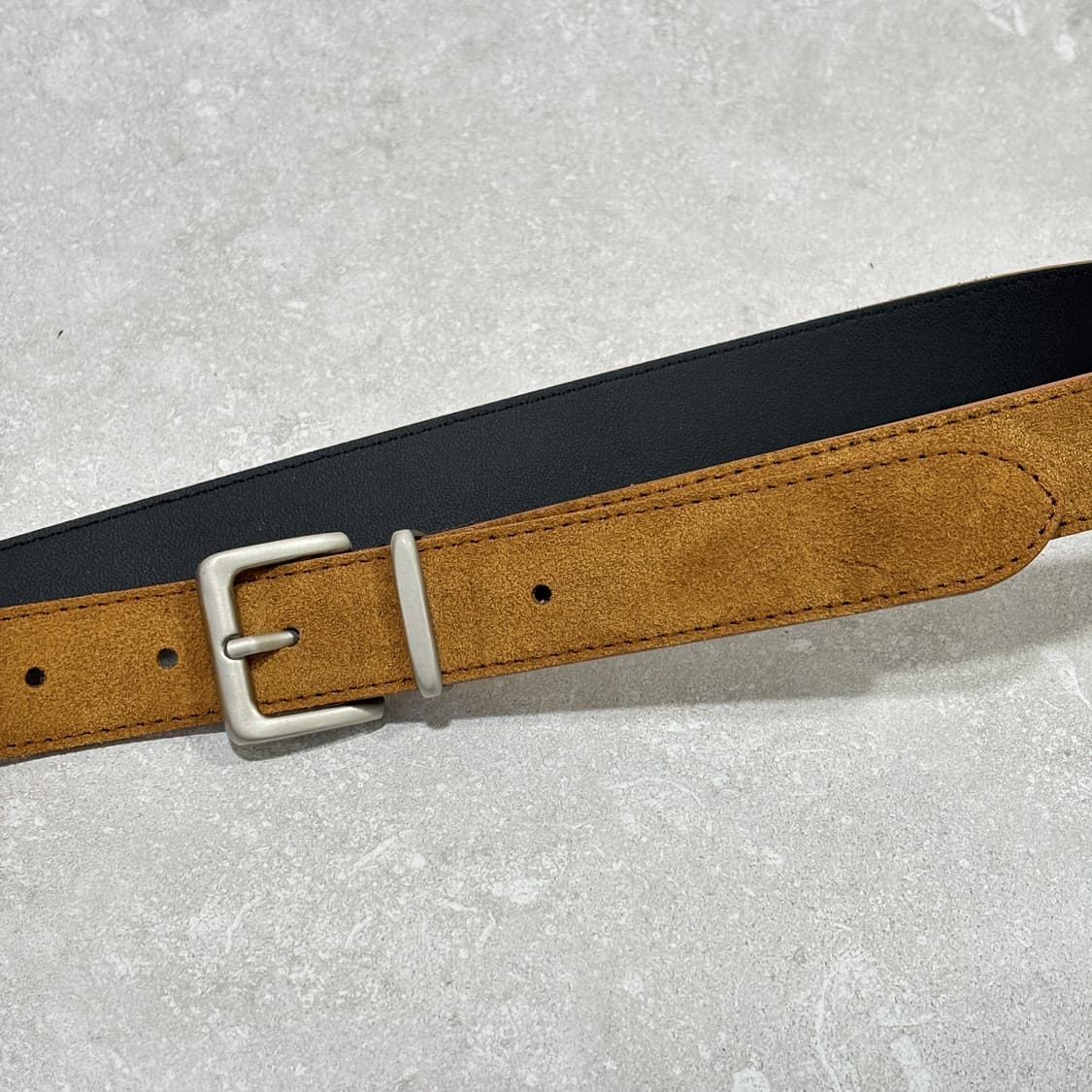 Oribell 새틴 실버 버클 이탈리아 스웨이드 소가죽 베이직 벨트 상품이미지1