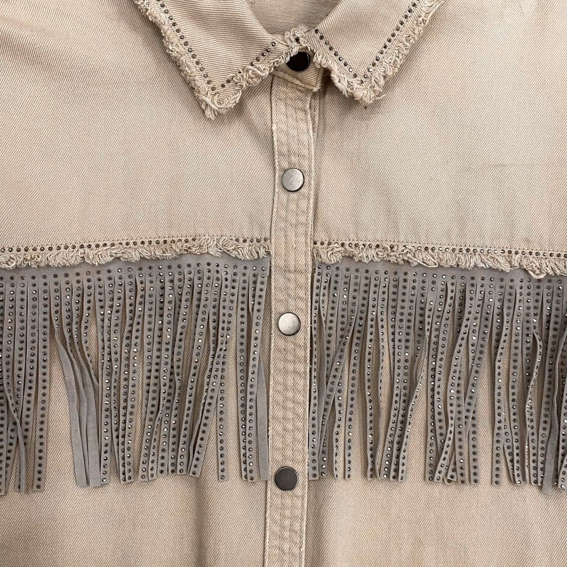 Beige glitter fringe western shirt 상품이미지8