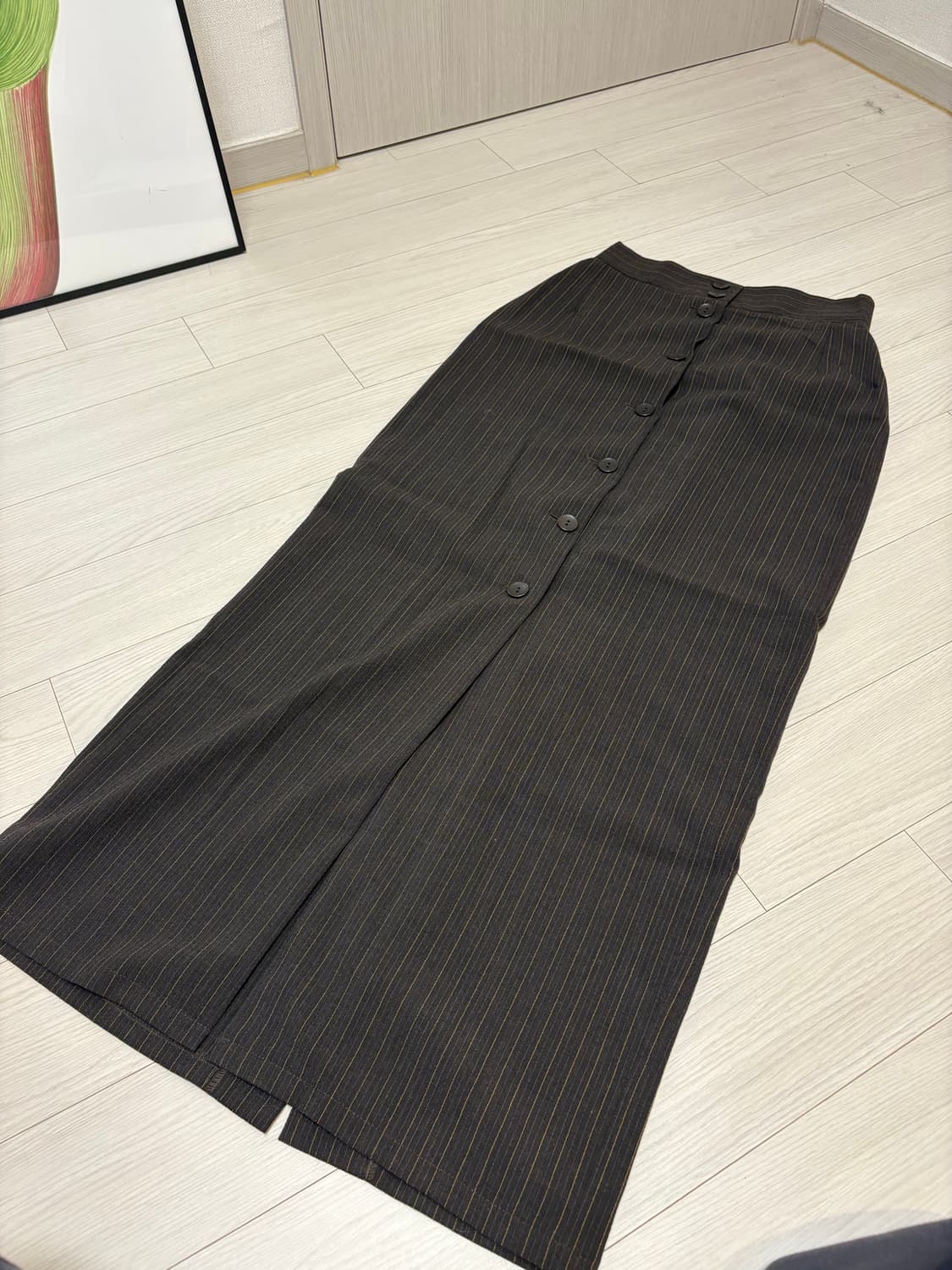 빈티지 핀스트라이프 롱 버튼 슬릿 스커트 25인치 상품이미지1
