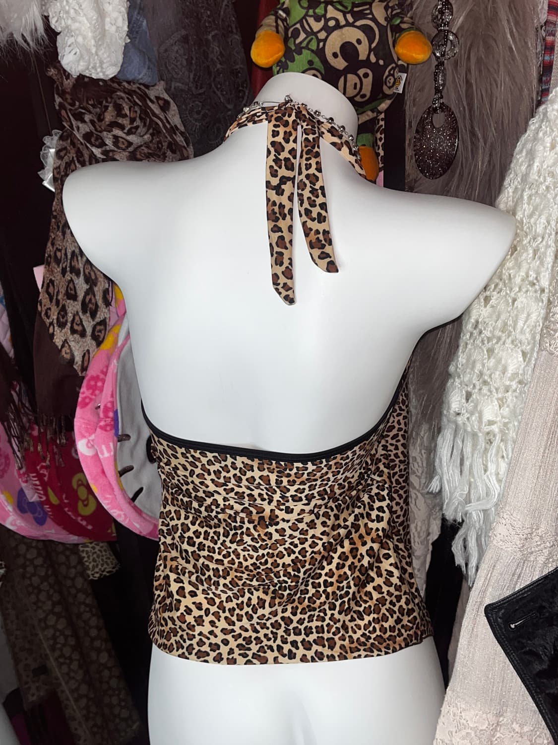 레오파드 오네갸루 홀터넥 프릴 탑 상품이미지3
