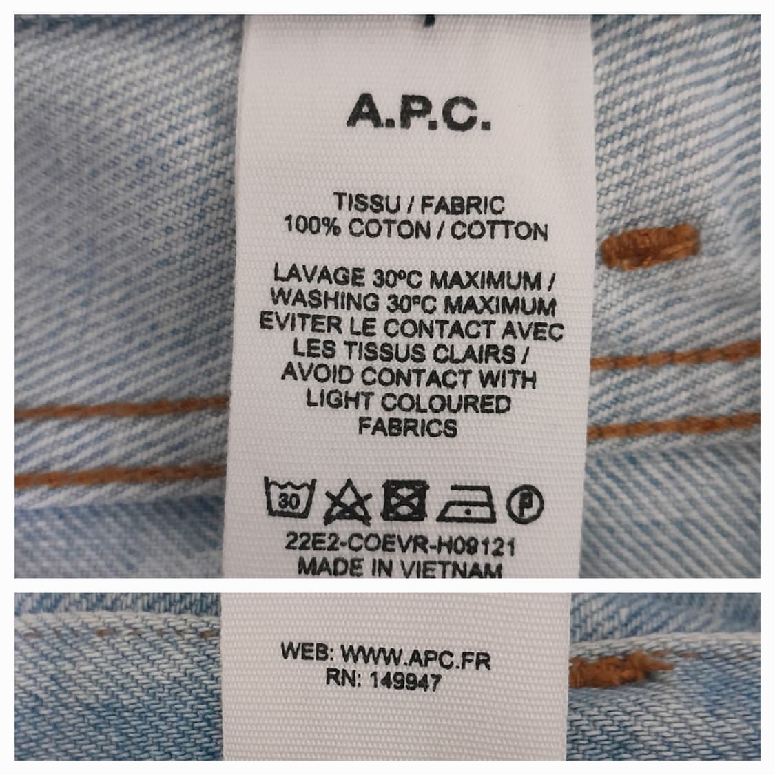 22SS A.P.C. 마틴진 연청 데님팬츠 33"~34" 상품이미지7