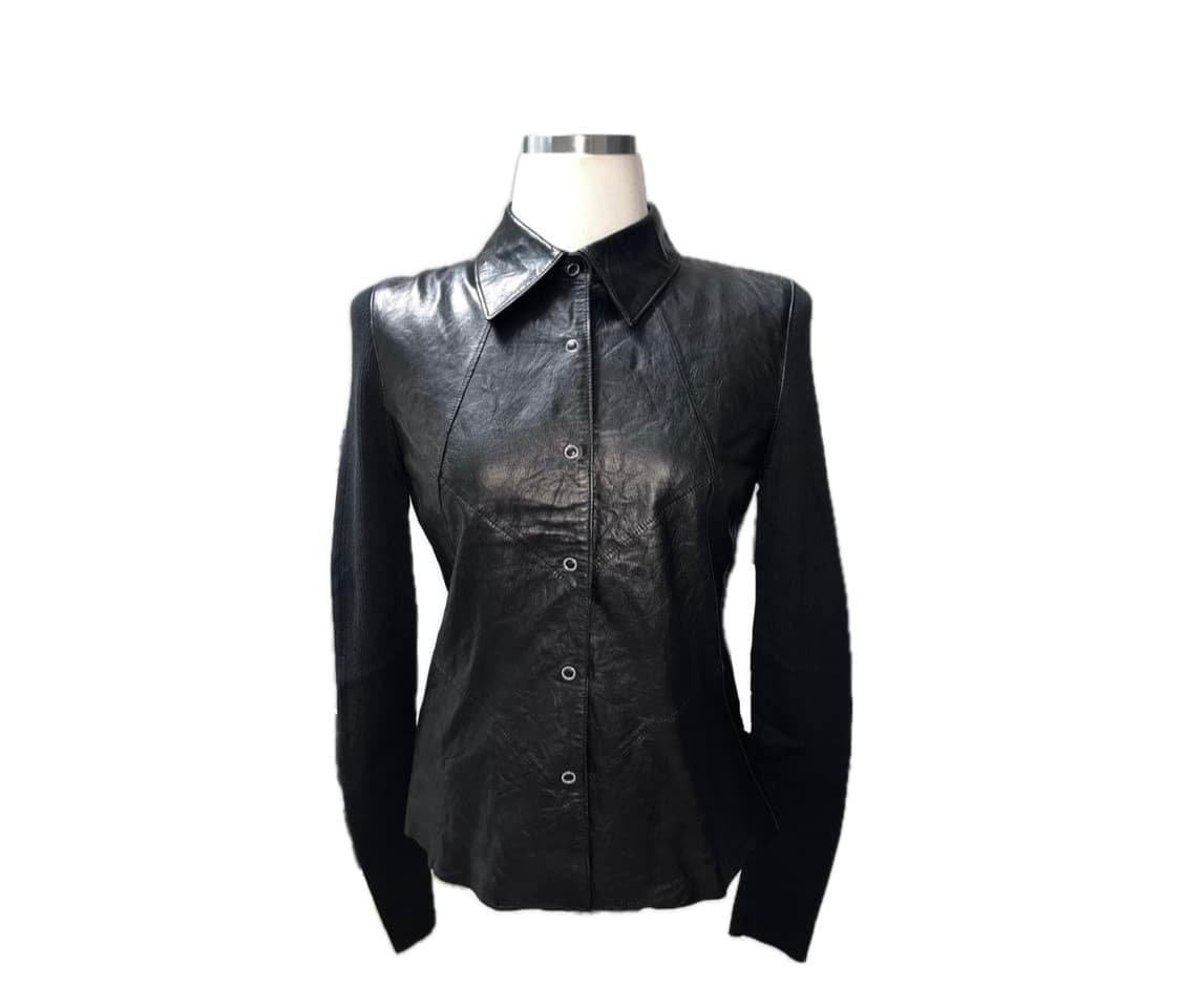 italian leather trim slim shirt 레더 셔츠  상품이미지1