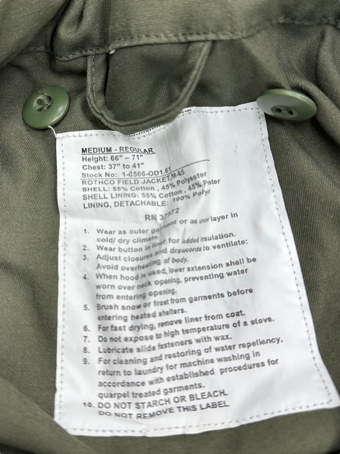 로스코 M65 필드자켓 카키 (M~2XL) 상품이미지9