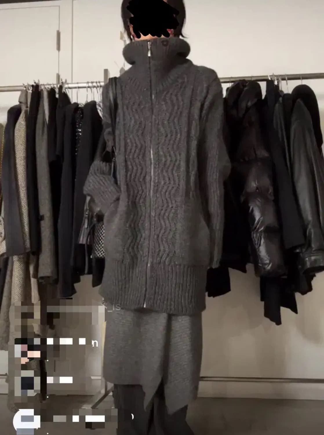 Ayadz 빈티지 롱 니트 하이넥 집업 가디건 이태리메이드 큐빈 파우닝 상품이미지1