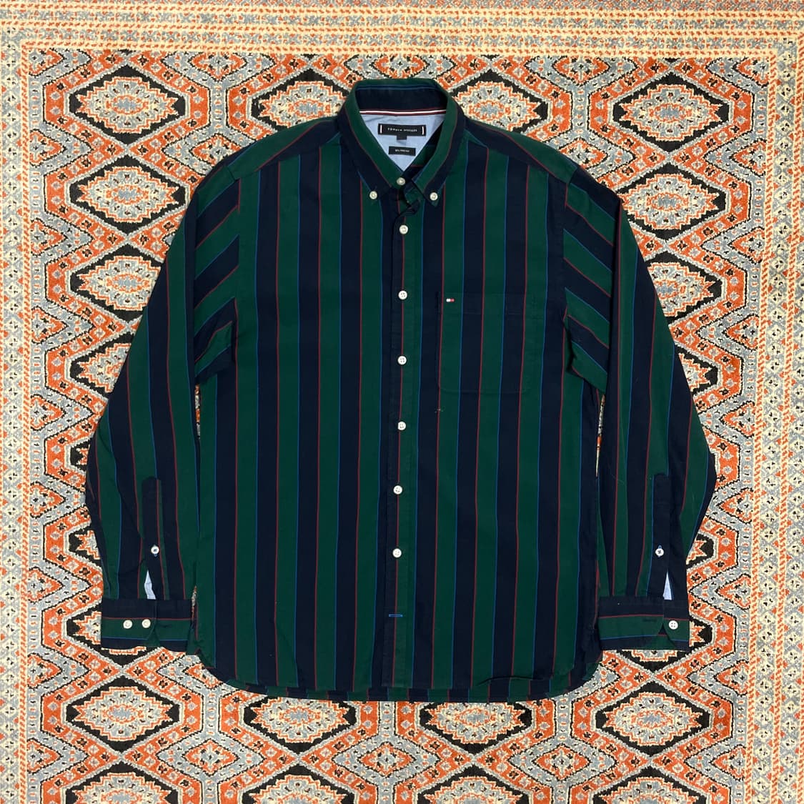 타미힐피거 딥그린 스트라이프 셔츠 남성M  상품이미지1
