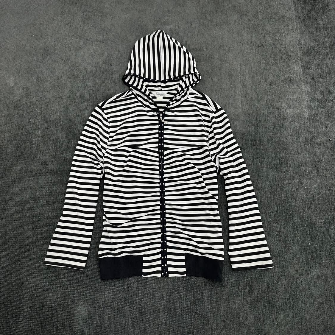 Y2K striped cubic detail hoodie 상품이미지3