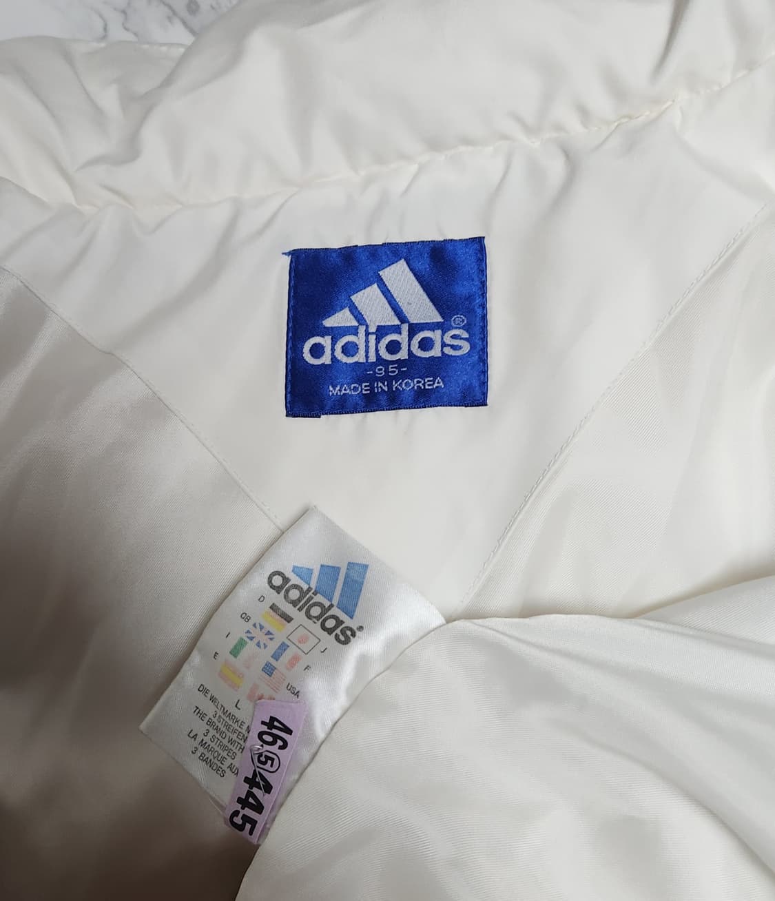 대장 아디다스 화이트 y2k 푸퍼 숏 패딩 후드 자켓 스카이블루 로고 상품이미지7