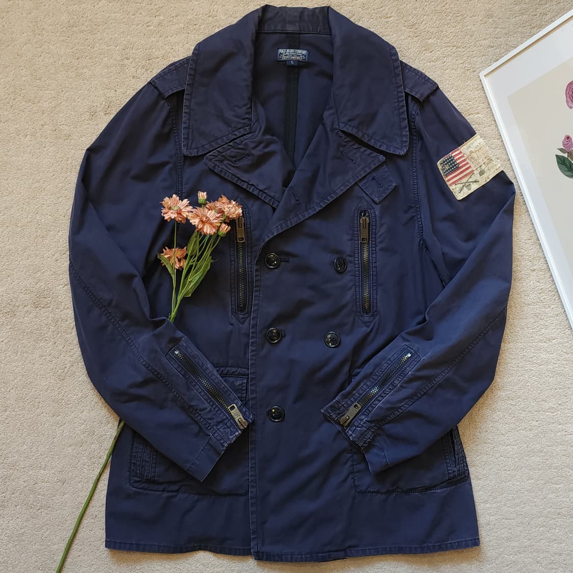 폴로 진스 컴퍼니 지퍼 디테일 코튼 피코트 L 상품이미지1