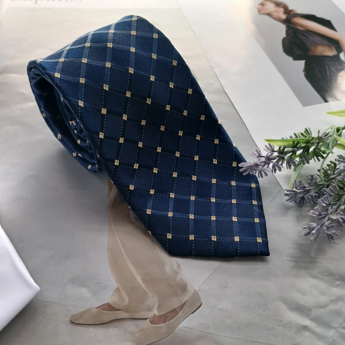 마이클 코어스 실크 네이비 체크 슬림 넥타이 8cm A+등급 A18456 상품이미지2