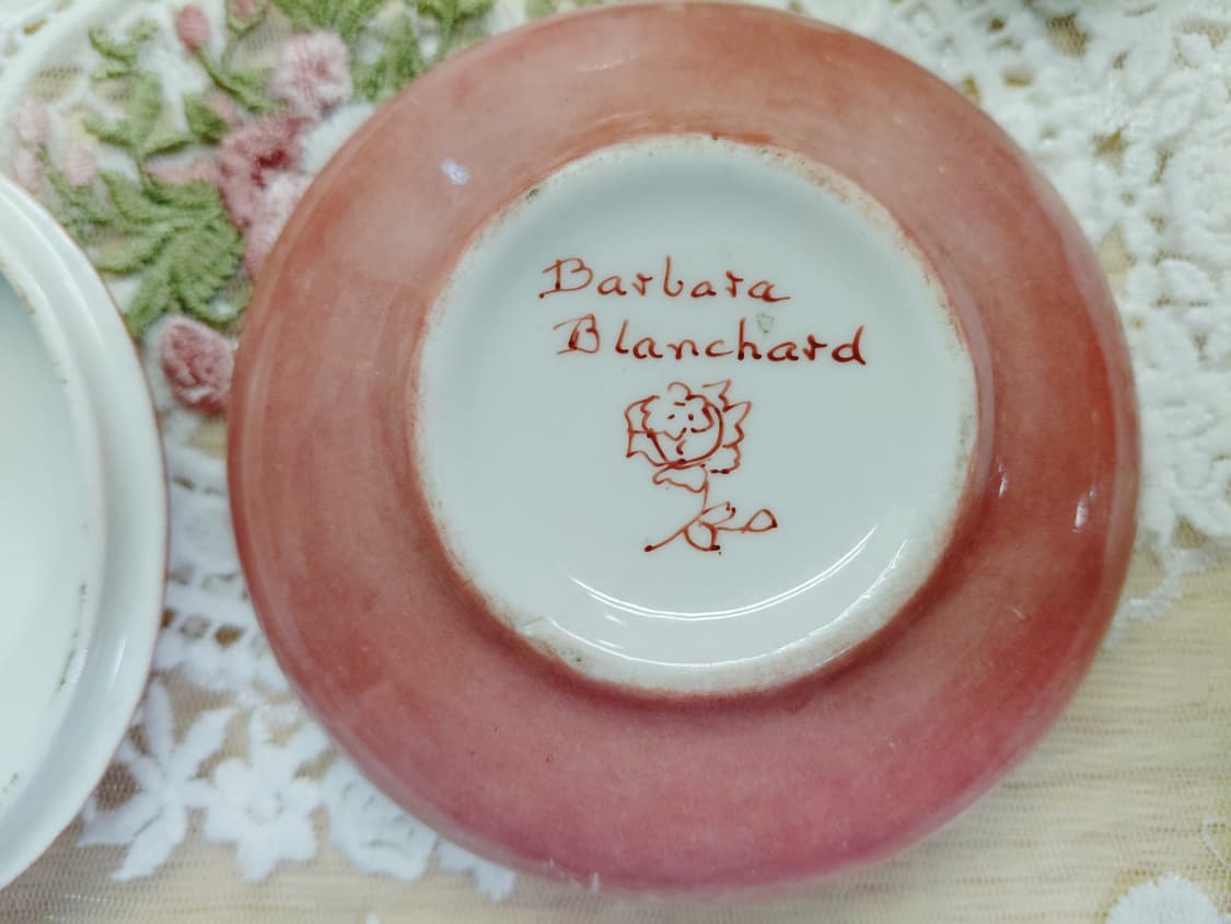 Antique)1900년대초반 앤틱 로즈 패턴 핑크색 포슬린 보석함 상품이미지3